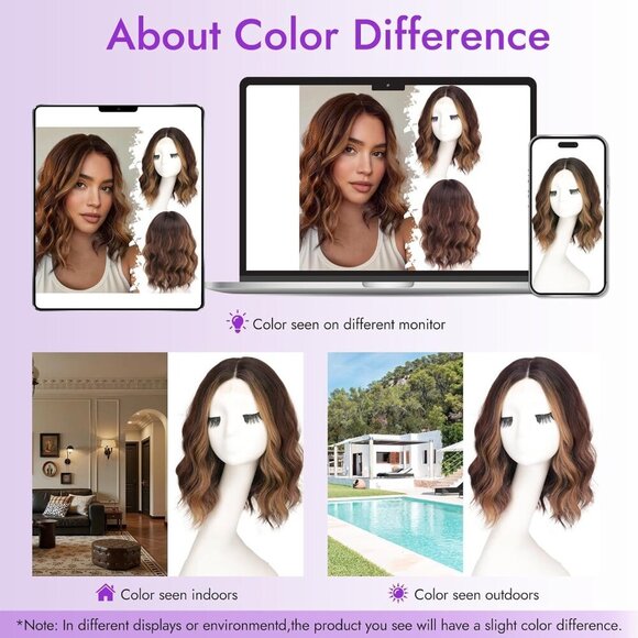 Dark Brown Mixed Chestnut Short Wavy Wig for Women Lace Hairline - Picture 5 of 5